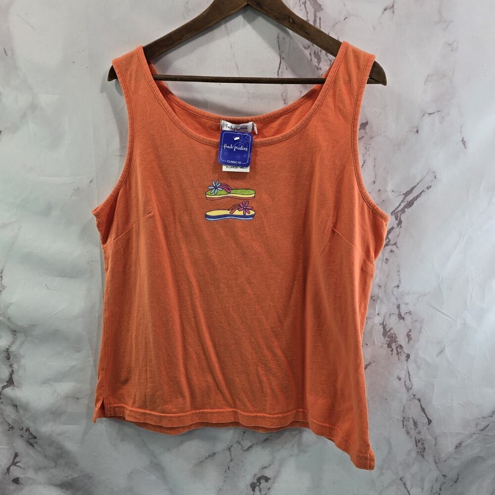 Fresh Produce Shirt Womens XL Orange Tamk Top Cotton Flop Flops Sandals Beach